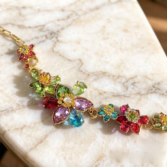 Idyllia pendant, Mixed cuts, Flower, Multicolored, Gold-tone  New necklace design Swarovski Idyllia flower necklace pendant